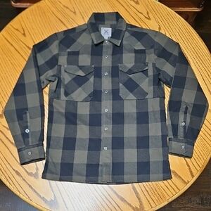 Vertx Buffalo Plaid Snap-Up Shirt Jacket Olive & Black Buffalo Plaid Size S